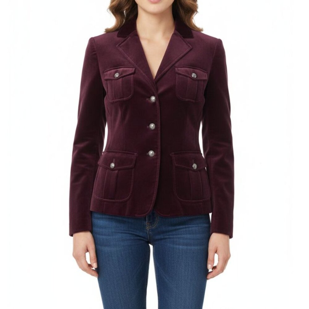 Martin + Osa Burgundy Velvet Blazer Jacket - Holiday '08 - Sz 4 - Dark Academia